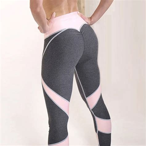 hot sale push up heart booty leggings for women fitness pink panel sporting pants contrast color