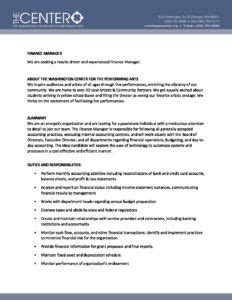The finance manager position requires an appreciation for and in­depth understanding of the special needs of the business side of a large church operation. Finance Manager Job Description - STUDY FINANCE