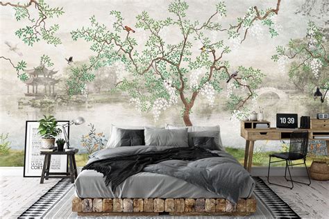 Chinoiserie Chic Wall Mural Chinese Wallpaper Etsy
