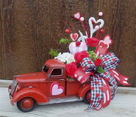 Red Truck Valentines Centerpiece Valentines Day Decor Etsy
