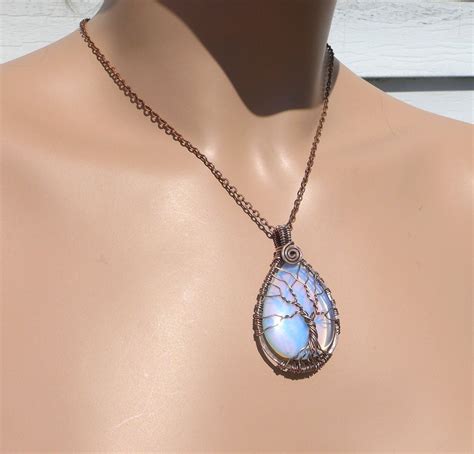 Opalite Tree Of Life Pendant Wire Wrapped Blue Opalite Pendant In