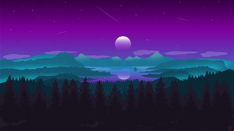 Download Wallpaper 2560x1440 Horizon Moon Mountains Forest Digital