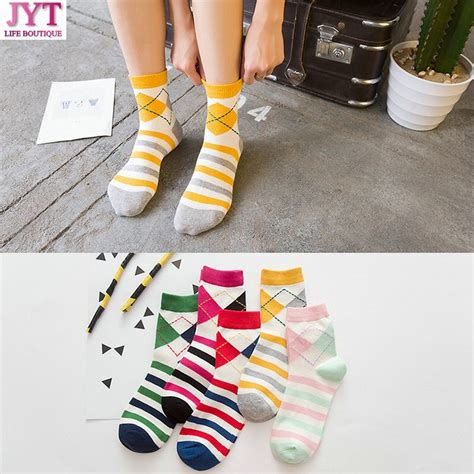 10pieces5pairs New Design Candy Color Striped Fashion Womens Socks
