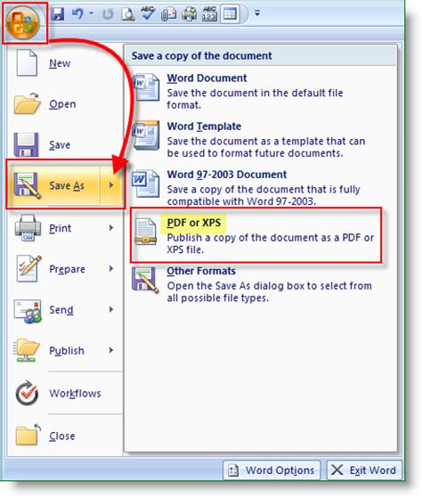 How To Save Or Convert Office Word Excel 2007 Documents As A Pdf Or Xps