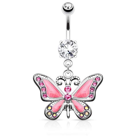 Butterfly With Cz Dangle Belly Button Navel Ring 14g 3 8 Ebay