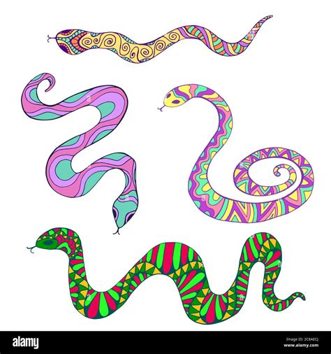 Collection Of Decorative Colorful Ethnic Snakes Isolated On White