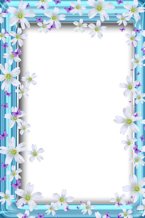 More images for clipart png frame blue flower border » Transparent Bue PNG Frame with Flowers and Butterflies ...