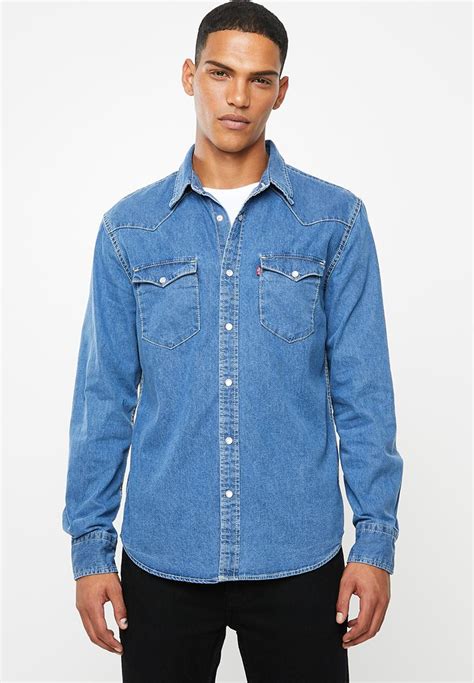 Classic Western Long Sleeve Denim Shirt Mid Blue Levis Shirts
