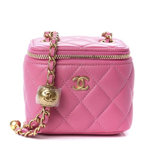CHANEL Lambskin Quilted Pearl Crush Mini Vanity Case With Chain Pink 614396