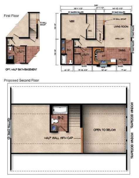 Two Floor Plans For A Small House With Lofts And Living Areas