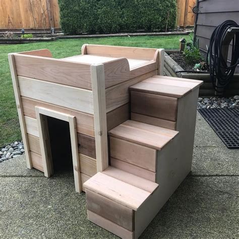 Custom Cedar Dog House With A Bed Topper And Stair Access Made From