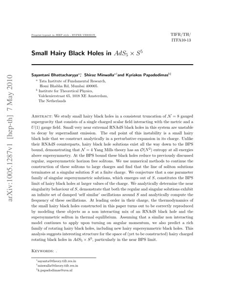 Pdf Small Hairy Black Holes In Ads 5 × S 5