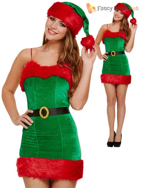 Ladies Sexy Elf Costume Adults Christmas Fancy Dress Womens Santas