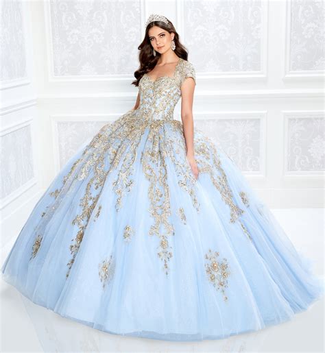 Light Blue With Gold Accents Quinceanera Dress By Princesa By Ariana