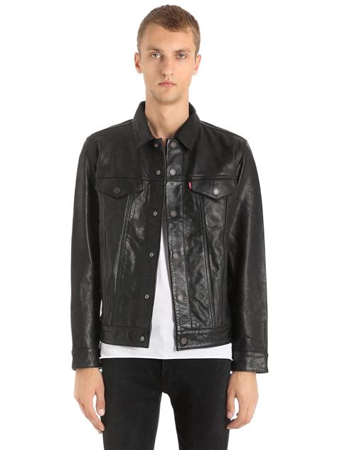Levi S The Trucker Leather Jacket In Black For Men Lyst Australia