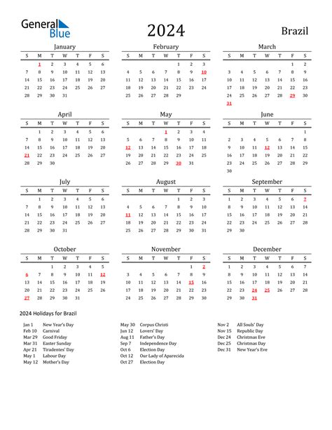 2024 Brazil Calendar With Holidays