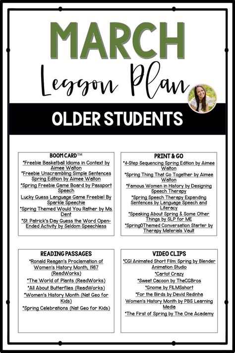 Free March Lesson Plan For Middle School And High School Students In