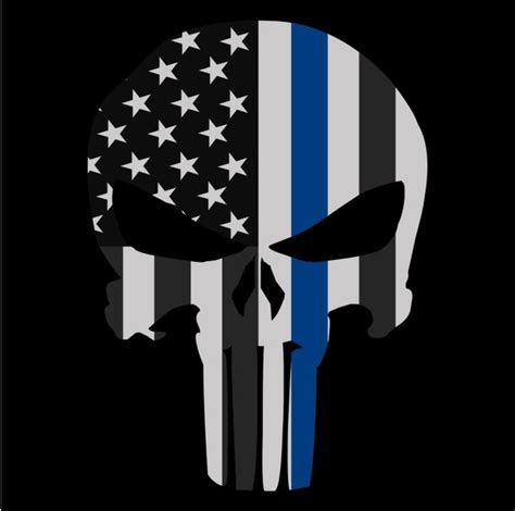 Punisher Skull American Flag Police Blue Line Decal Sticker Graphic 5