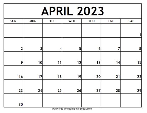 Empty Calendar 2023 April Mobila Bucatarie 2023