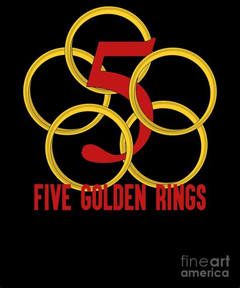 Five Golden Rings Song 12 Days Christmas Numbers Red Digital Art By