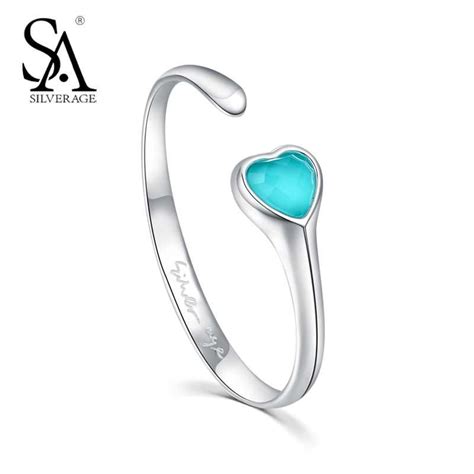 Real 925 Sterling Silver Turquoise Hearts Bracelets Bangles For Women