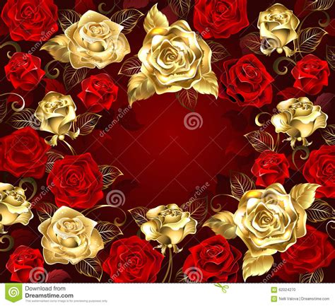 Red And Gold Roses Stock Vector Illustration Of Inlaid 62024270