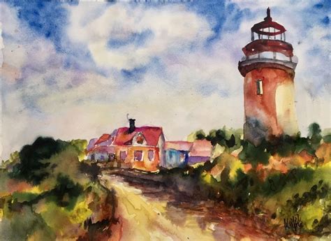 Original Watercolor Painting Seaside Portland Head Lighthouse Maine