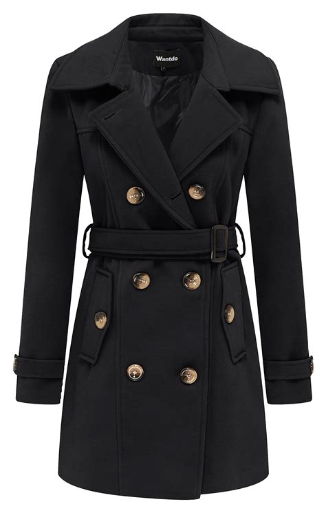 Wantdo Womens Double Breasted Pea Coat Winter Mid Long Trench Coat