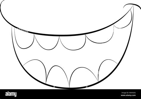 Cartoon Smile Mouth Lips With Teeth Vector Silhouette Outline