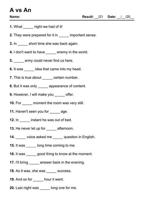 101 Printable A Vs An PDF Worksheets With Answers Grammarism