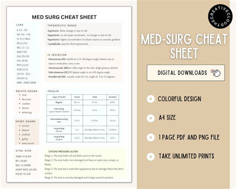 Med Surg Cheat Sheet Med Surg Template Nursing Essentials Etsy