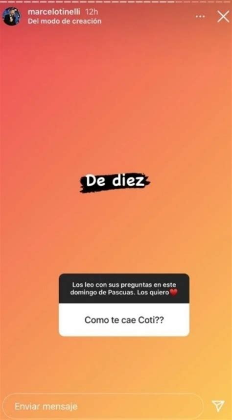 Con la publicación de una postal a la par, los famosos afirmaban su vinculación sentimental y, desde ese momento, no paran de mostrarse plenamente enamorados en redes sociales. Marcelo Tinelli contó cómo se lleva con Coti Sorokin, el ...