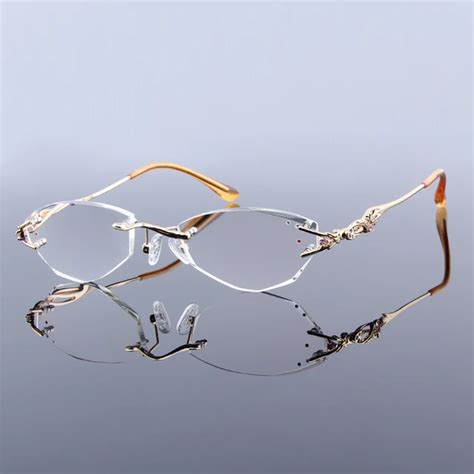 luxury rimless reading glasses titanium women readers eyeglasses diopter frameless diamond