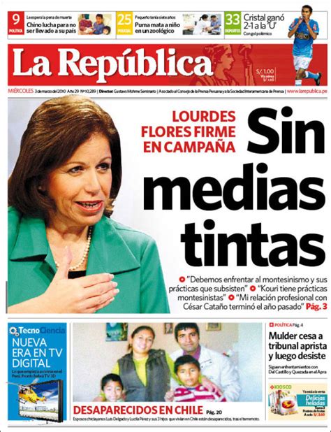 Periódico La Republica Perú Periódicos De Perú Edición De Miércoles