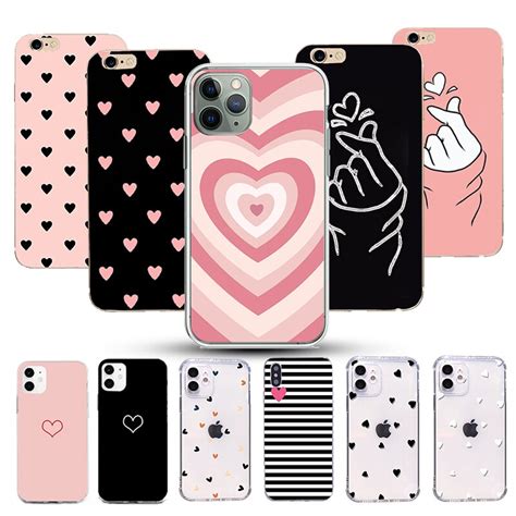 Trendy Pink Lovers Love Heart Clear Phone Case For Iphone 12 11 13 Pro