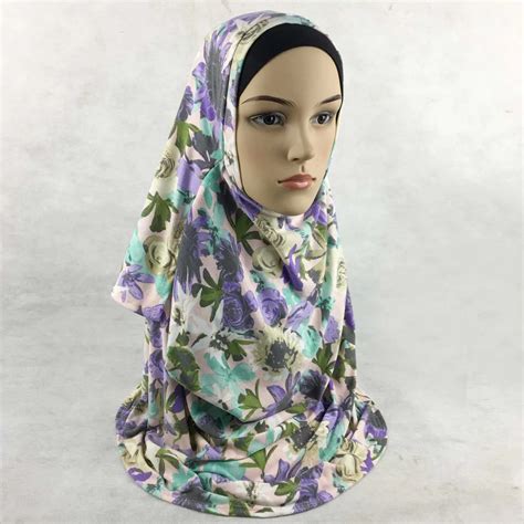Women Floral Scarf Hijab Double Loop Muslim Print Hijab Jersey Cotton Scarf Two Loop Hijabs