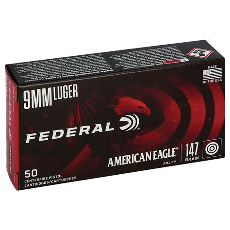 Federal American Eagle 9mm Luger 147gr Fmj Handgun Ammo 50 Rounds