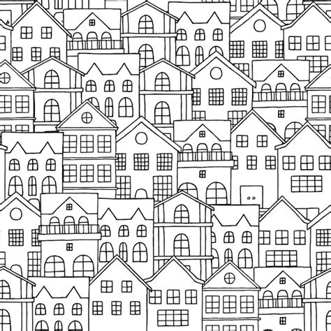 Premium Vector City Seamless Pattern With Hand Drawn Houses