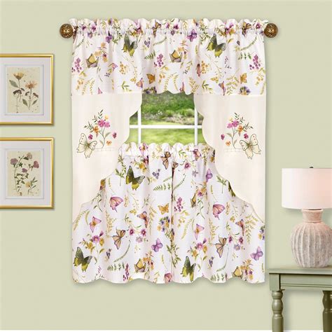 Enchanted Embellished Tier And Swag Kitchen Curtain Set Purple 58x36