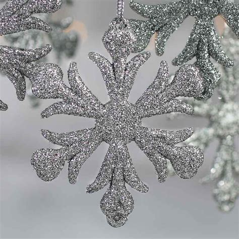 Silver Glittered Snowflake Ornaments Snow Snowflakes Glitter