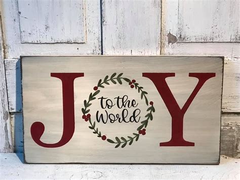 Joy To The World Primitive Wood Sign With Wreath Christmas Wooden Signs