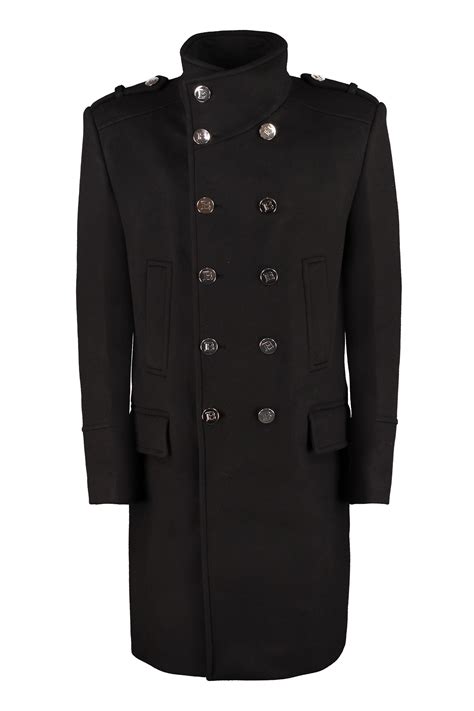 Balmain Wool Blend Double Breasted Coat In Black For Men Lyst