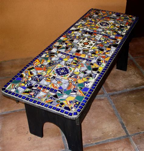 My First Mosaic Piece A Found Wood Bench Retiled With Broken Mexican