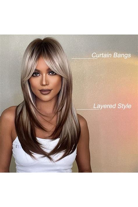Jomico Blonde Ombre Copper Brown Highlight Synthetic Wigs With Curtain