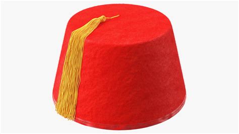 Traditional Arabic Red Fez Hat With Yellow Tassel Fur 3d Model 39