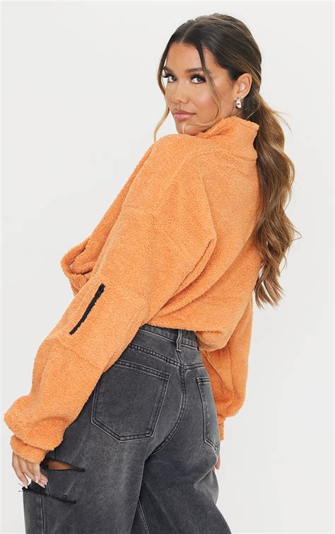 Orange Zip Front Oversized Sweater Prettylittlething