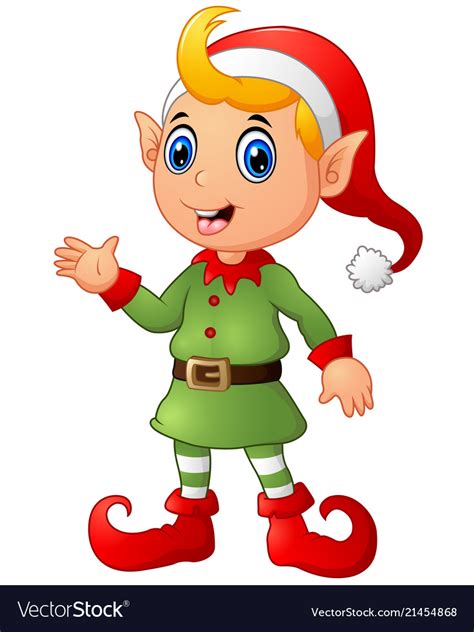 Cute Christmas Elf Waving Hands Royalty Free Vector Image