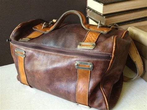 Vtg Distressed Brown Leather Duffle Messenger Bag Etsy Leather