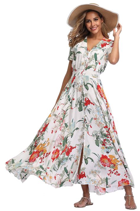 Buy Vintageclothing Womens Floral Maxi Dresses Boho Button Up Split