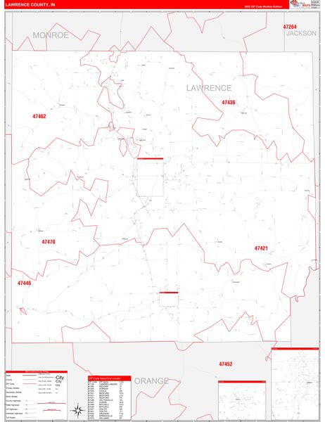 Lawrence County In Zip Code Wall Map Red Line Style By Marketmaps